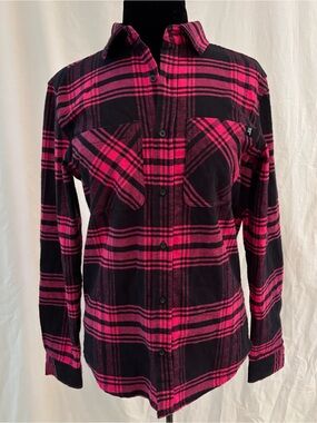 22 Fresh Pink Black Plaid Flannel Shirt Grunge Emo Skater Festival XS Cotton